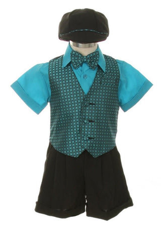 Boy's Suit Outfit Set with Shorts & Bowtie - Turquoise Checks Baby & Toddler Outfits