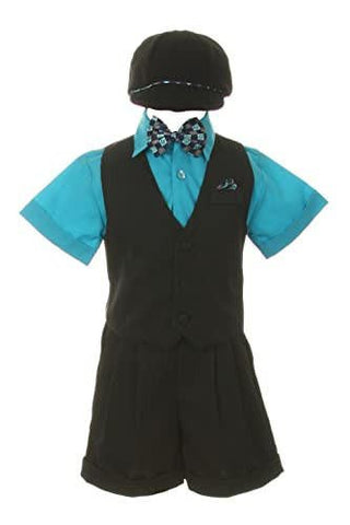 Boy's Suit Outfit Set with Shorts & Bowtie - Black & Turquoise Baby & Toddler Outfits