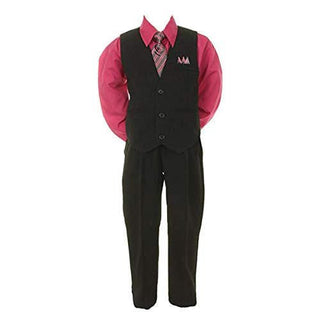 Boy's Suit Outfit Set with Tie - Black & Fuchsia Baby & Toddler Outfits