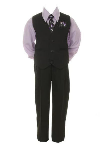 Boy's Suit Outfit Set with Tie - Black & Lilac Baby & Toddler Outfits