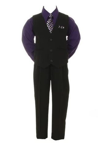 Boy's Suit Outfit Set with Tie - Black & Purple Baby & Toddler Outfits