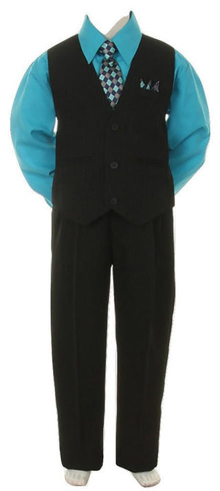 Boy's Suit Outfit Set with Tie - Black & Turquoise Baby & Toddler Outfits