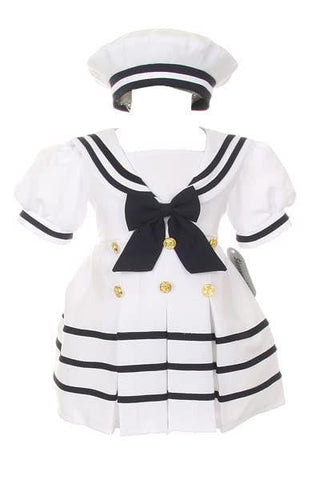 Girl's Short Sleeve Sailor Dress - White Baby & Toddler Dresses