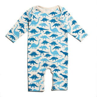 Winter Water Factory Long Sleeve Romper- Blue Dinosaurs