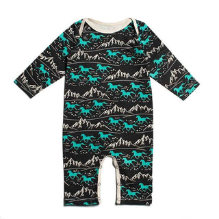 Romper- Charcoal & Mint, Wild Horses Baby One-Pieces