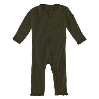 Girl's Solid Classic Ruffle Coverall with 2-Way Zipper - Bark Baby & Toddler Sleepwear