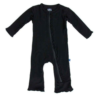 Girl's Solid Classic Ruffle Coverall with 2-Way Zipper - Midnight Baby & Toddler Sleepwear