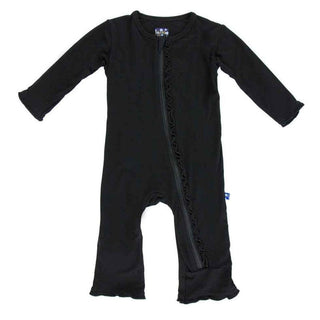 Girl's Solid Muffin Ruffle Coverall with 2-Way Zipper - Midnight Baby & Toddler Sleepwear