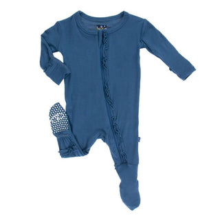 Girl's Solid Muffin Ruffle Footie with 2-Way Zipper - Twilight Baby & Toddler Sleepwear