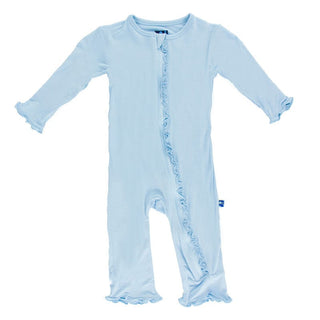 Girl's Solid Muffin Ruffle Coverall with 2-Way Zipper - Pond Baby & Toddler Sleepwear