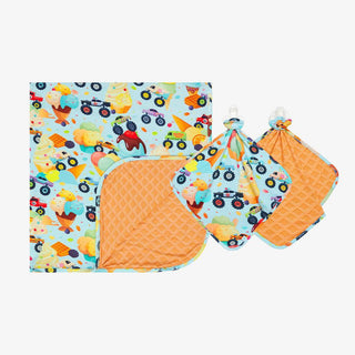 Baby Boys Bamboo Patoo and Lovey Blanket Set, Monster Trucks & Waffle Cone - One Size Swaddling & Receiving Blankets