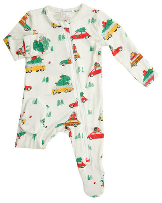 Boy's Footie with Zipper - Trees On Cars Baby & Toddler Sleepwear