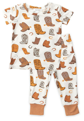 Boy's Short Sleeve Lounge Wear Pajama Set - Cowboy Boots Baby & Toddler Sleepwear