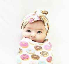 Swaddle Cocoon Sack and Headband - Donuts Swaddling Blankets