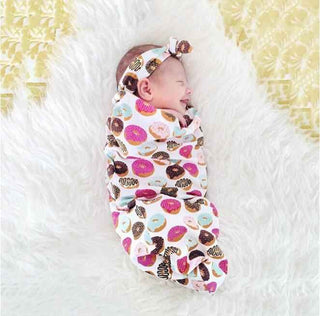 Swaddle Cocoon Sack and Headband - Donuts Swaddling Blankets