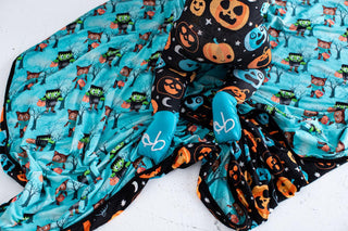 Baby Nursery Blanket - Jasper (Monsters and Werewolves) & Dex (Jack O'Lanterns) Glow-in-the-Dark Swaddling & Receiving Blankets