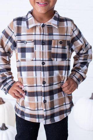 Boy's Bamboo Long Sleeve Flannel Shirt - Brown Plaid Baby & Toddler Tops