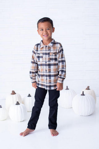 Boy's Bamboo Long Sleeve Flannel Shirt - Brown Plaid Baby & Toddler Tops