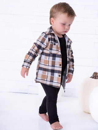 Boy's Bamboo Long Sleeve Flannel Shirt - Brown Plaid Baby & Toddler Tops