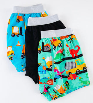 Boy's Bamboo Boxer Brief Set - Robby (Dinos & Construction) & Ivan (Construction Vehicles) Toddler Underwear