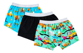 Boy's Bamboo Boxer Brief Set - Robby (Dinos & Construction) & Ivan (Construction Vehicles) Toddler Underwear