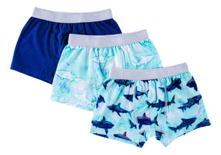 Boy's Bamboo Boxer Brief Set - Wade (Blue Tie Dye Ocean & Sharks) Toddler Underwear