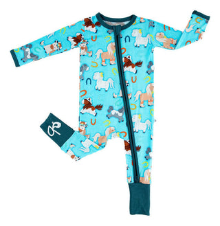 Boy's Bamboo Convertible Footie Romper - Toby (Horses) Baby & Toddler Sleepwear