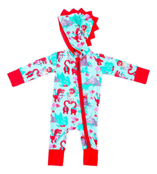 Boy's Bamboo Hooded Zipper Romper - Arlo (Green Dinos) Baby One-Pieces