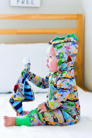 Boy's Hooded Zipper Romper - Rex (Dinos & Construction) Baby One-Pieces