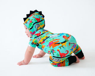 Boy's Bamboo Hooded Zipper Romper - Robby (Dinos & Construction) Baby One-Pieces