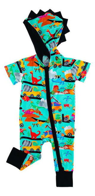 Boy's Bamboo Hooded Zipper Romper - Robby (Dinos & Construction) Baby One-Pieces