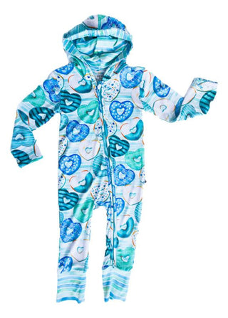 Boy's Hooded Zipper Romper - Romeo (Heart Donuts) Baby One-Pieces