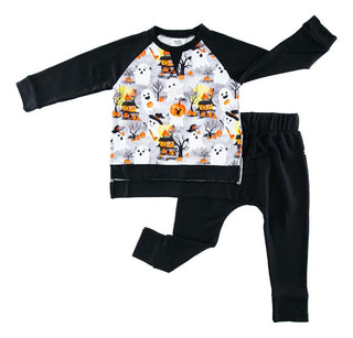 Boy's Bamboo Long Sleeve Crewneck Sweatshirt and Pants Outfit Set - Freddy (Ghosts) Baby & Toddler Outfits