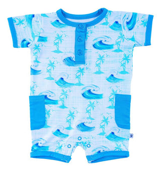 Boy's Pocket Shortie Romper - Chase (Waves & Palm Trees) Baby One-Pieces