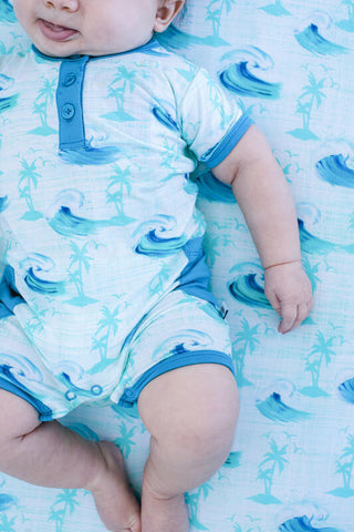 Boy's Pocket Shortie Romper - Chase (Waves & Palm Trees) Baby One-Pieces