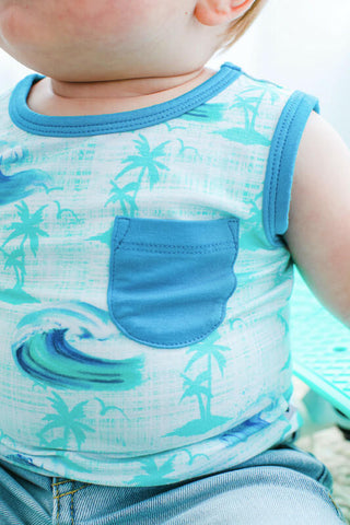 Boy's Pocket Tank Top - Chase (Waves & Palm Trees) Baby & Toddler Tops