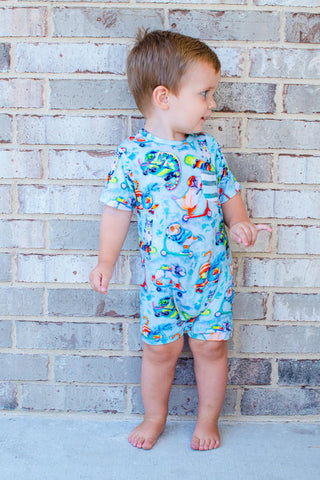 Boy's Bamboo Shortie Romper - Brody (Skateboard Pets) Baby One-Pieces