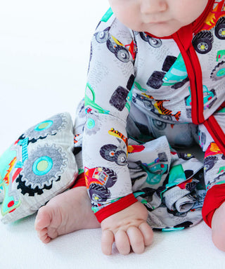 Bamboo Convertible Footie Romper - Tyler (Monster Trucks) Baby & Toddler Sleepwear