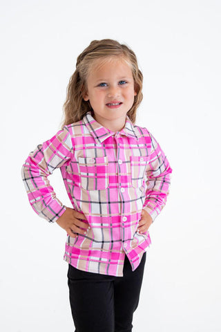 Girl's Bamboo Long Sleeve Flannel Shirt - Pink Plaid Baby & Toddler Tops