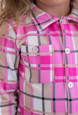 Girl's Bamboo Long Sleeve Flannel Shirt - Pink Plaid Baby & Toddler Tops