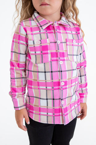 Girl's Bamboo Long Sleeve Flannel Shirt - Pink Plaid Baby & Toddler Tops