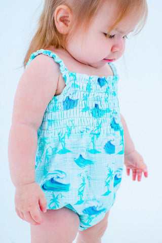 Girl's Bubble Romper - Chase (Waves & Palm Trees) Baby One-Pieces