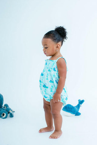 Girl's Bubble Romper - Chase (Waves & Palm Trees) Baby One-Pieces