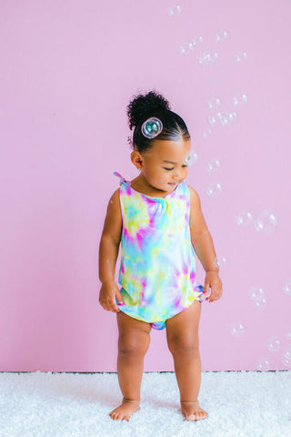 Girl's Bamboo Bubble Romper - Isla (Tie-Dye) Baby One-Pieces