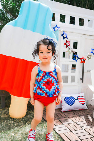 Girl's Bubble Romper - Maverick (Patriotic Tie Dye) Baby One-Pieces