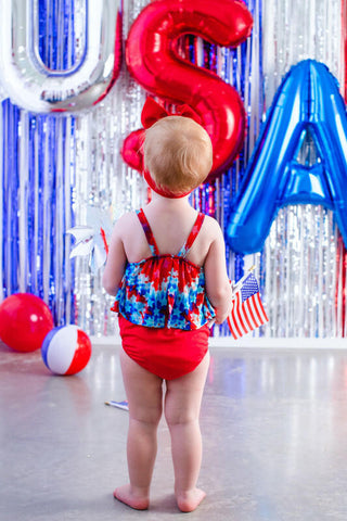 Girl's Bubble Romper - Maverick (Patriotic Tie Dye) Baby One-Pieces