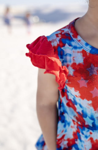 Girl's Bamboo Dress and Shorts Outfit Set - Maverick (Patriotic Tie Dye) Baby & Toddler Outfits