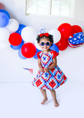 Girl's Bamboo Dress and Shorts Outfit Set - Maverick (Patriotic Tie Dye) Baby & Toddler Outfits