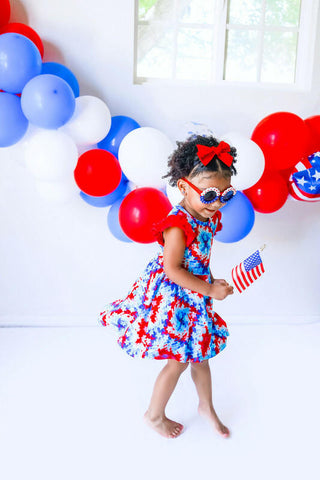 Girl's Bamboo Dress and Shorts Outfit Set - Maverick (Patriotic Tie Dye) Baby & Toddler Outfits