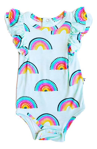 Girl's Flutter One Piece Bodysuit - Mila (Rainbows) Baby One-Pieces